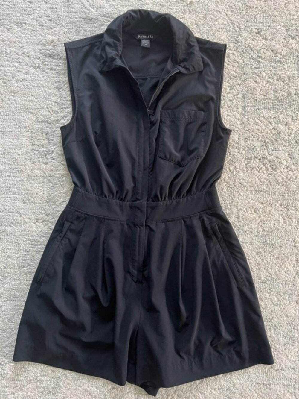 Athleta Black Brooklyn Romper Style #607139 Sleeveless Zip-Front One-Piece